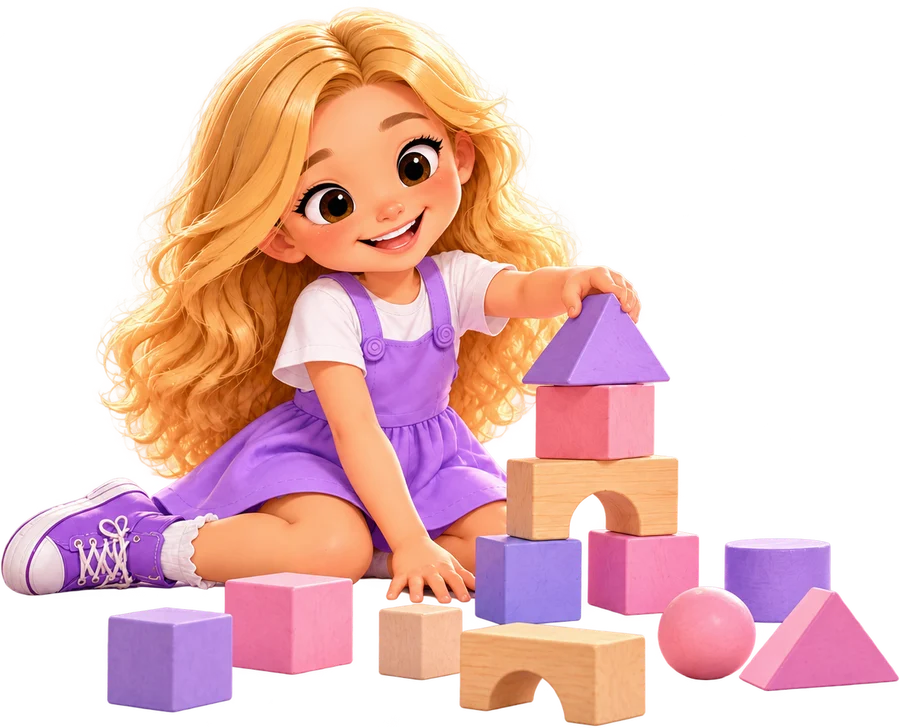 Lila construye una torre con bloques de colores